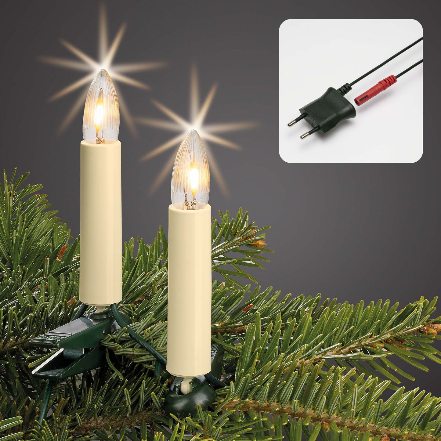 15-tlg. LED-Filament-Riffelkerzenkette, warm-weiß, für innen, teilbarer Stecker