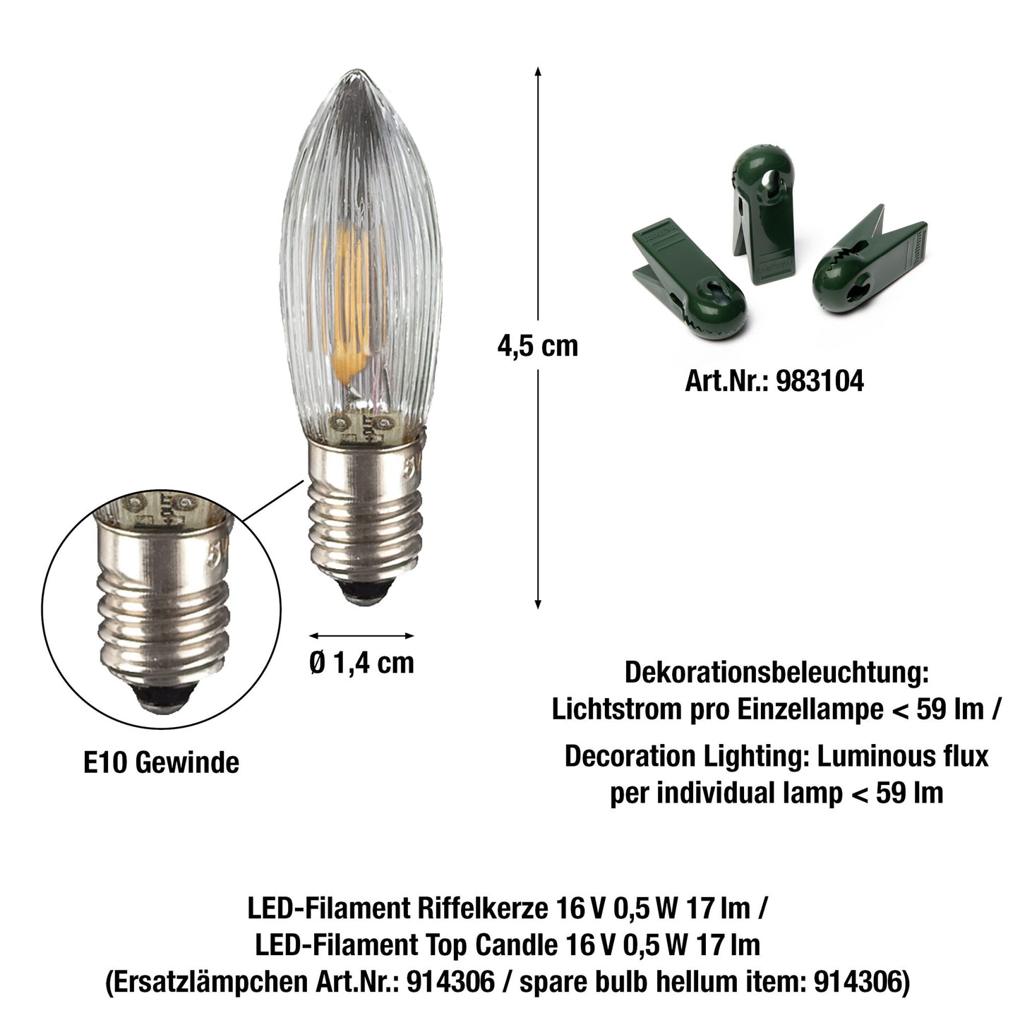 15-tlg. LED-Filament-Riffelkerzenkette, warm-weiß, für innen, teilbarer Stecker