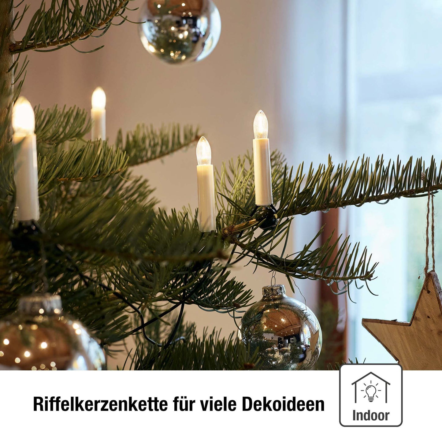 Lichterkette Weihnachtsbaum LED Filament, innen 15 teilig, Made in Germany, Riffelkerzen