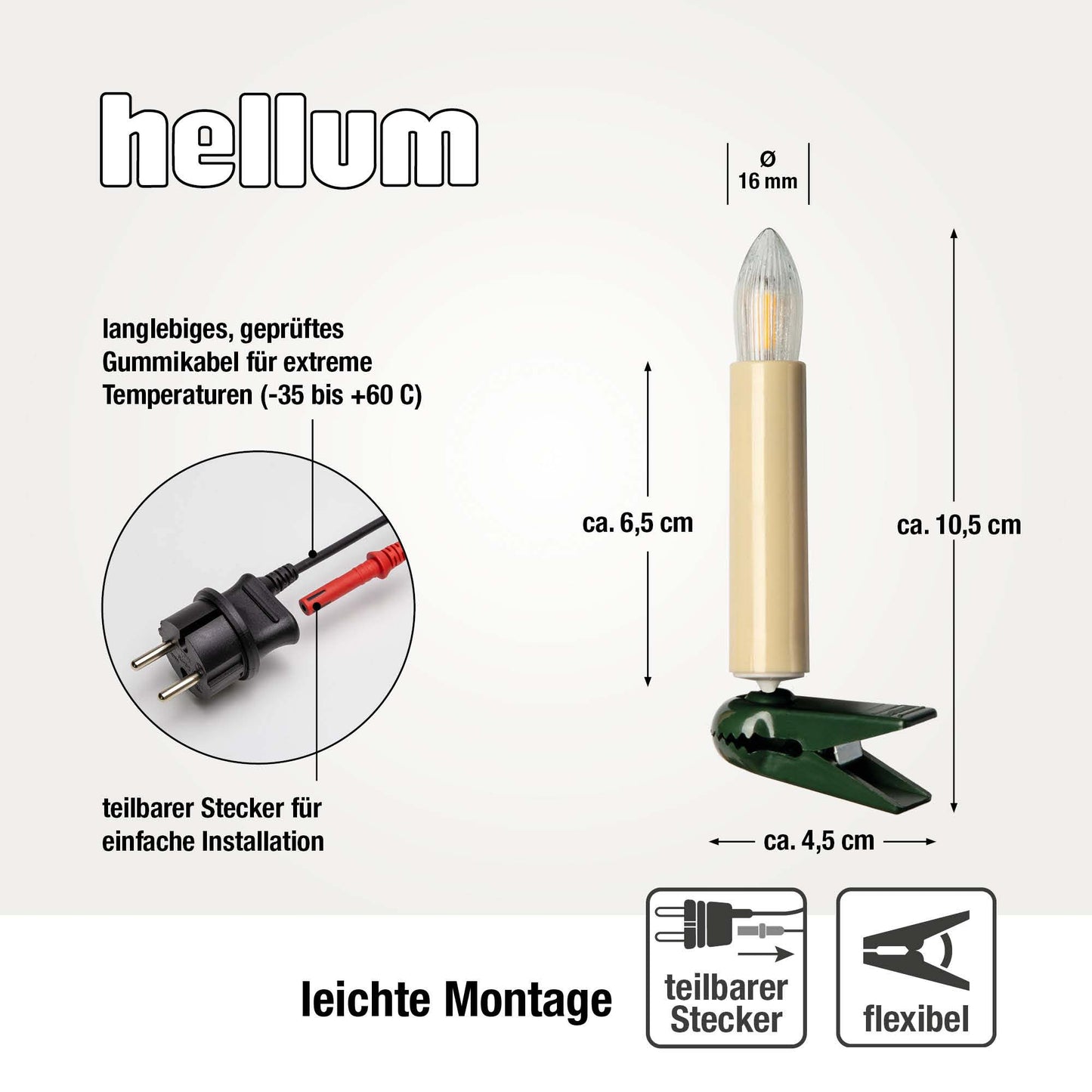 20-tlg. LED-Filament-Riffelkerzenkette, warm-weiß, für innen, teilbarer Stecker