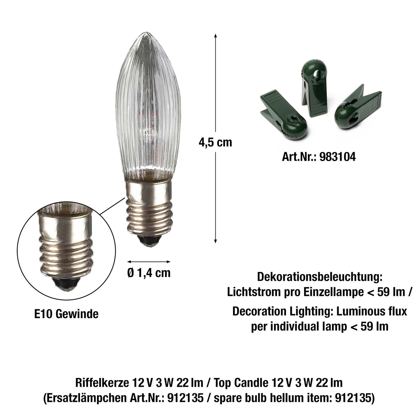 20-tlg. Riffelkerzenkette, roter Schaft mit Tropfen, klare Lampen, für innen, teilb. Stecker