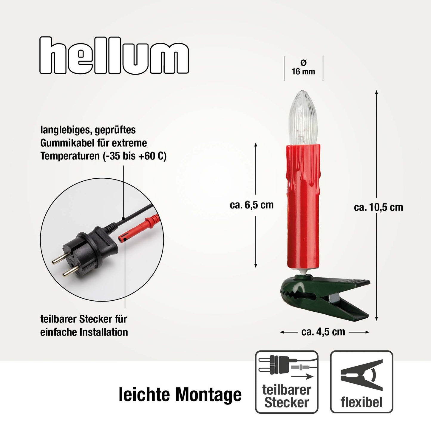 Lichterkette Weihnachtsbaum innen 30 teilig, Made in Germany,  Riffelkerzen, mit Wachstropfen, rot, Glühfaden