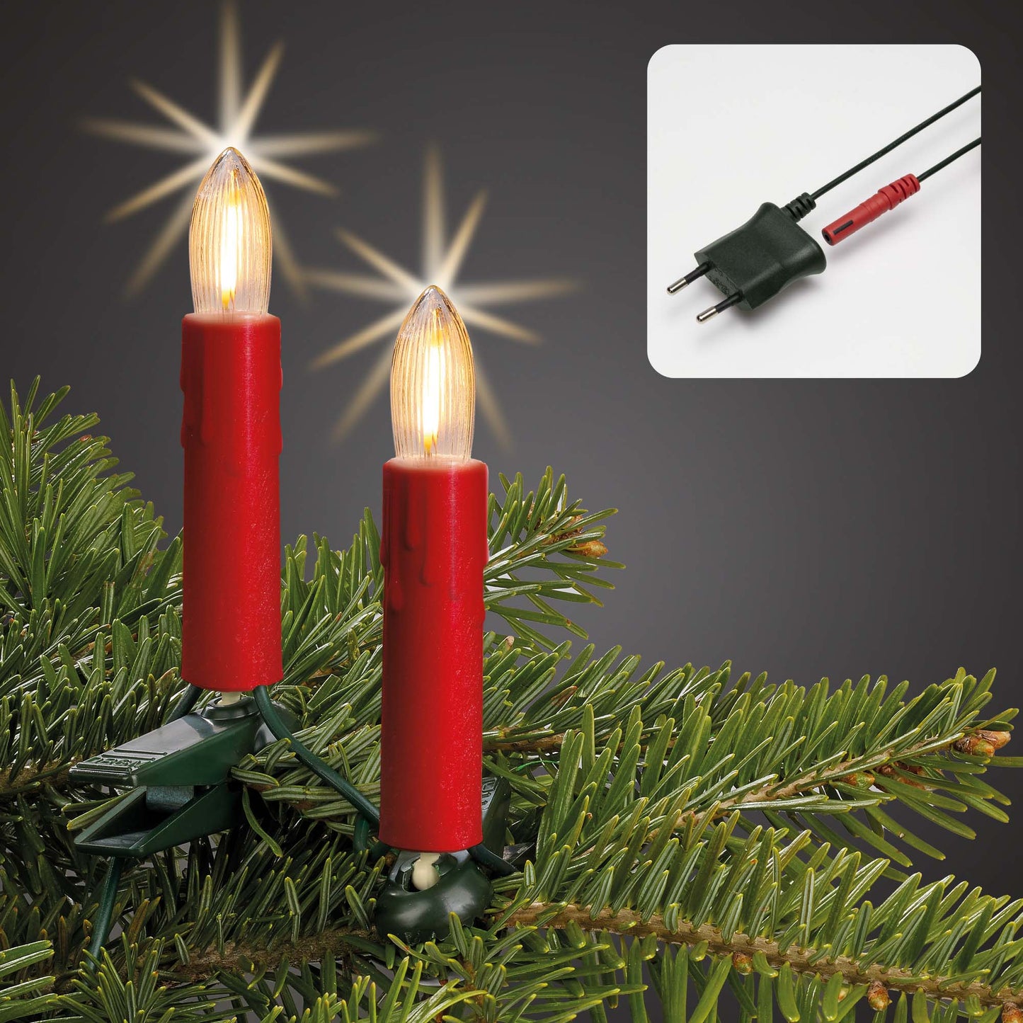 30-tlg. LED-Filament-Riffelkerzenkette, perlrot, warm-weiß, für innen, teilb. Stecker