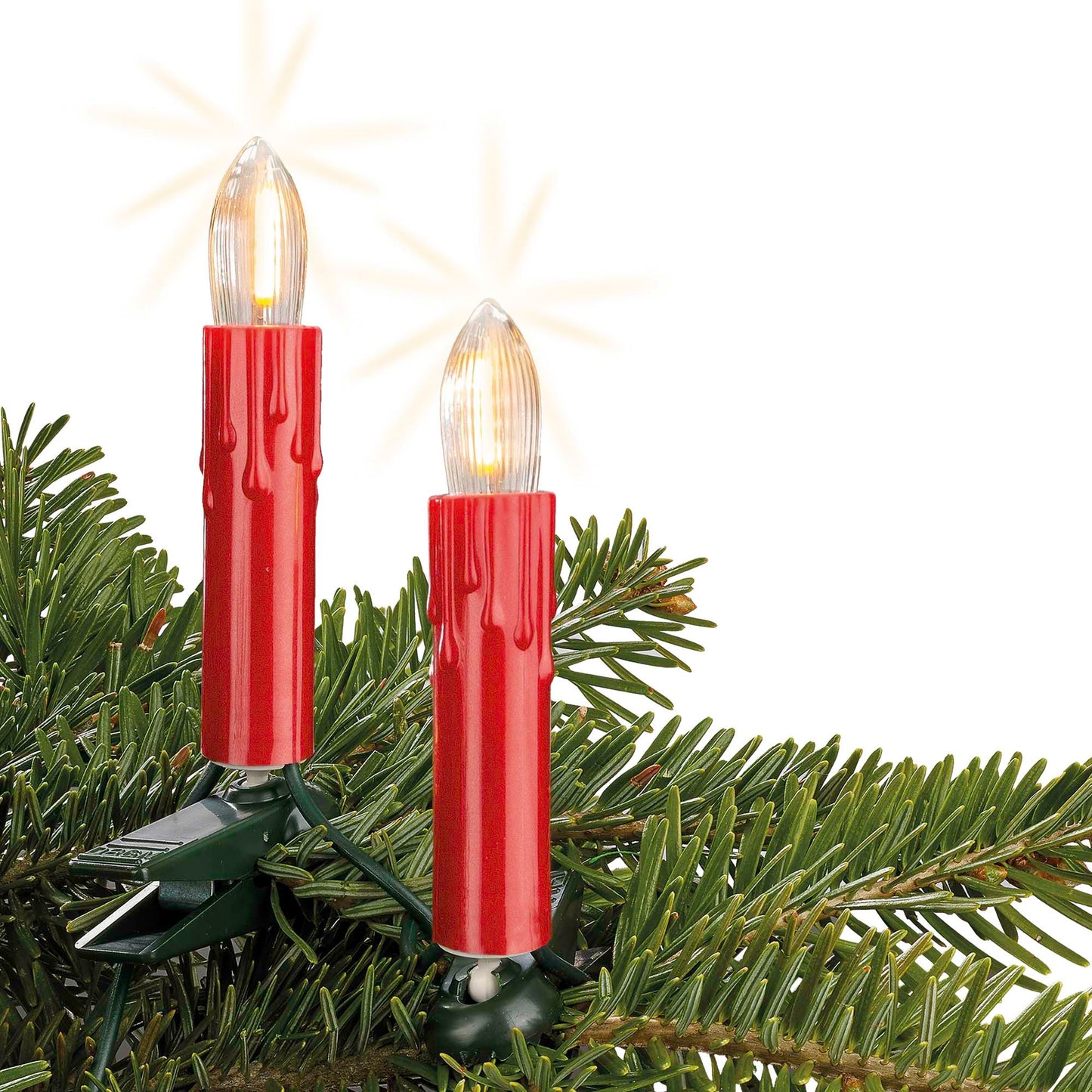 30-tlg. LED-Filament-Riffelkerzenkette, perlrot, warm-weiß, für innen, teilb. Stecker