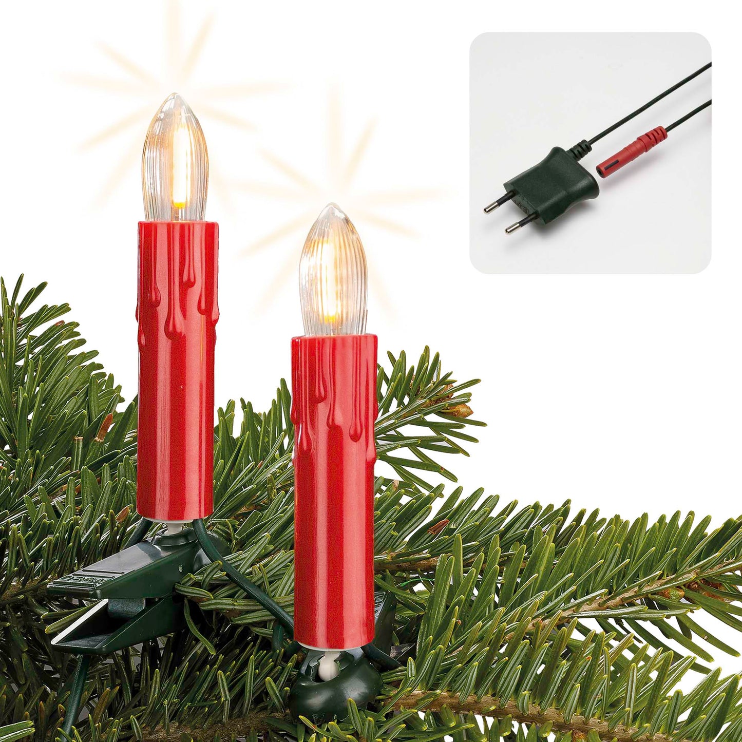 30-tlg. LED-Filament-Riffelkerzenkette, perlrot, warm-weiß, für innen, teilb. Stecker