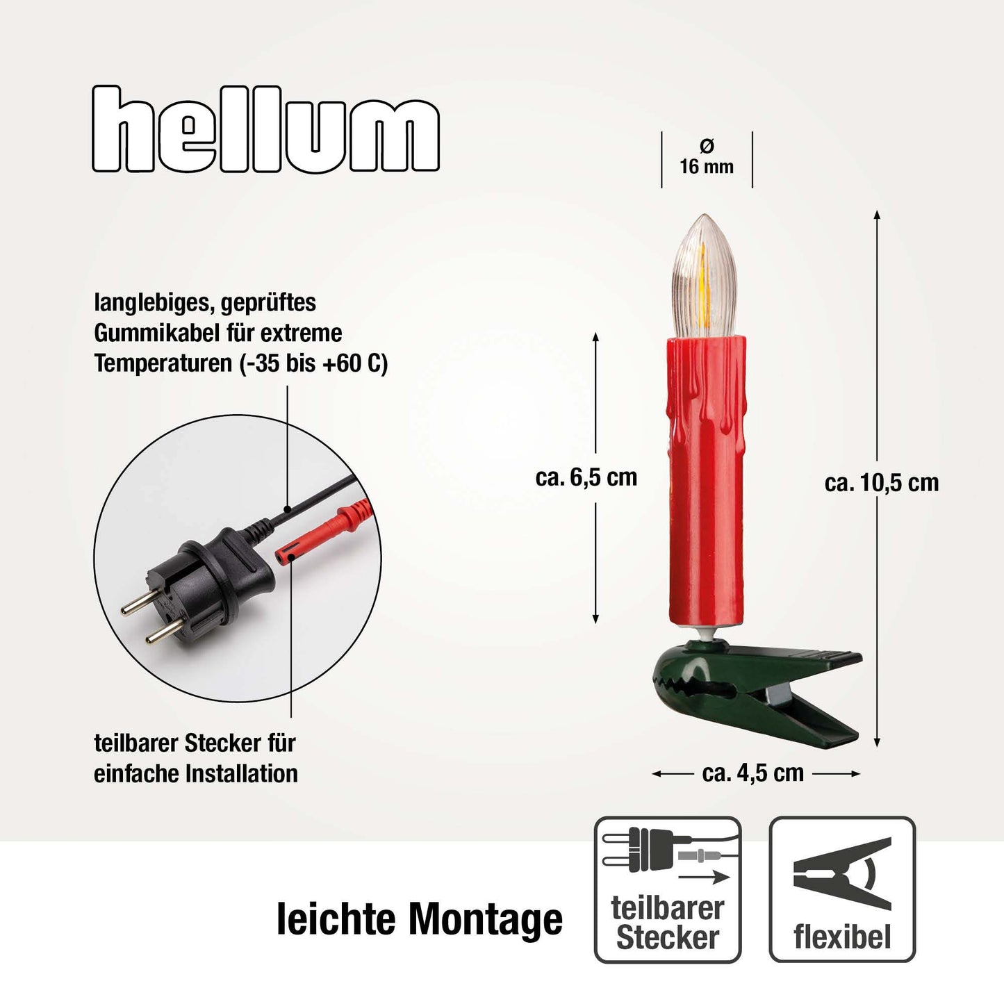 Lichterkette Weihnachtsbaum LED Filament, innen 30 teilig, Made in Germany, Riffelkerzen, mit Wachstropfen, rot