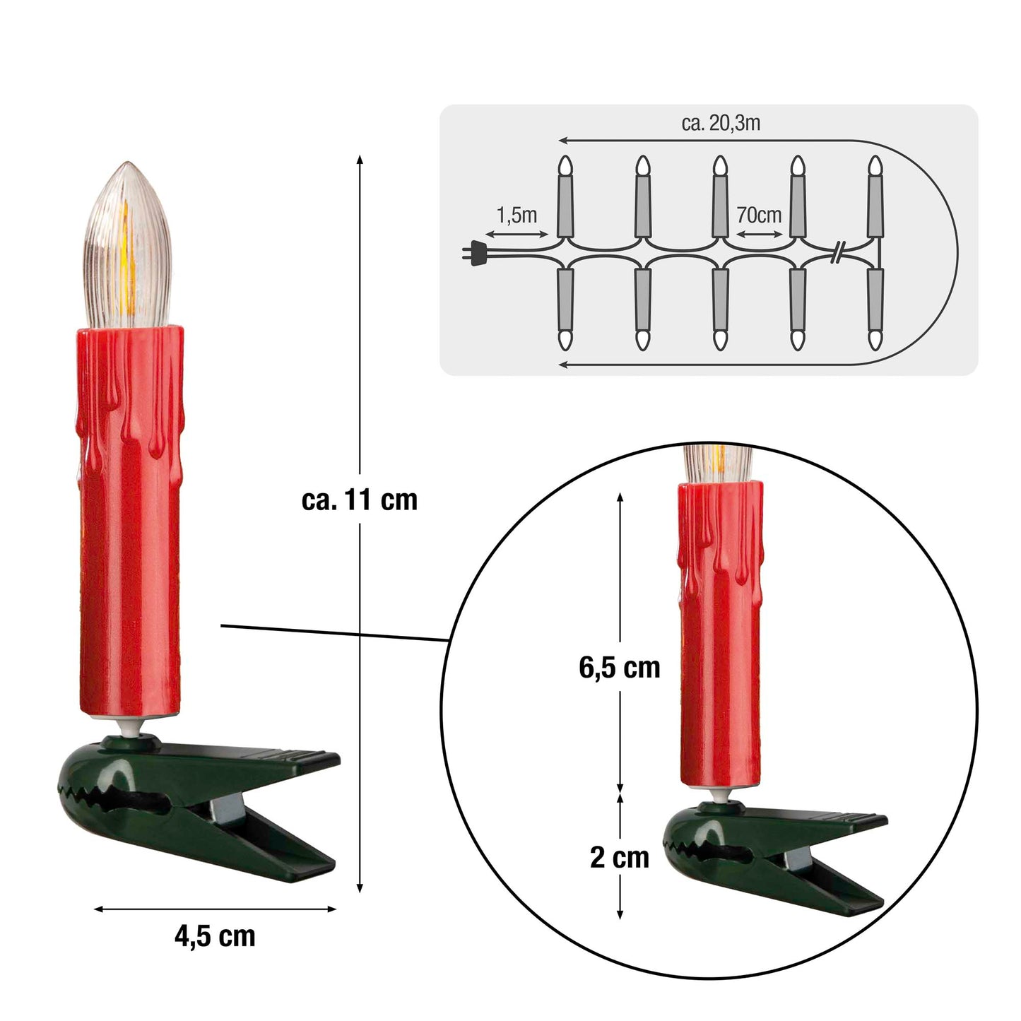 30-tlg. LED-Filament-Riffelkerzenkette, perlrot, warm-weiß, für innen, teilb. Stecker