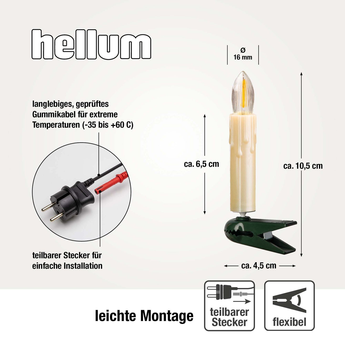 Lichterkette Weihnachtsbaum LED Filament, innen 15 teilig, Made in Germany, Riffelkerzen, mit Wachstropfen, elfenbein