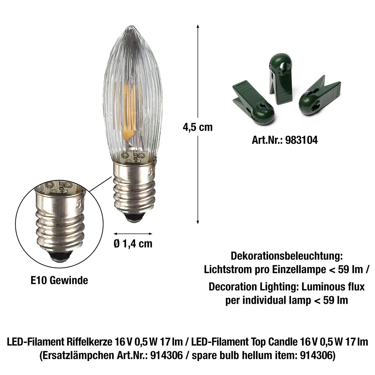 LED-Filament-Riffelkerzenkette, perlmutt mit Tropfen, 15 LEDs  ww, für innen