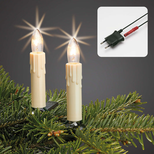 30-tlg. Riffelkerzenkette, warm-weiß, für innen, teilb. Stecker, Wachstropfen 814118