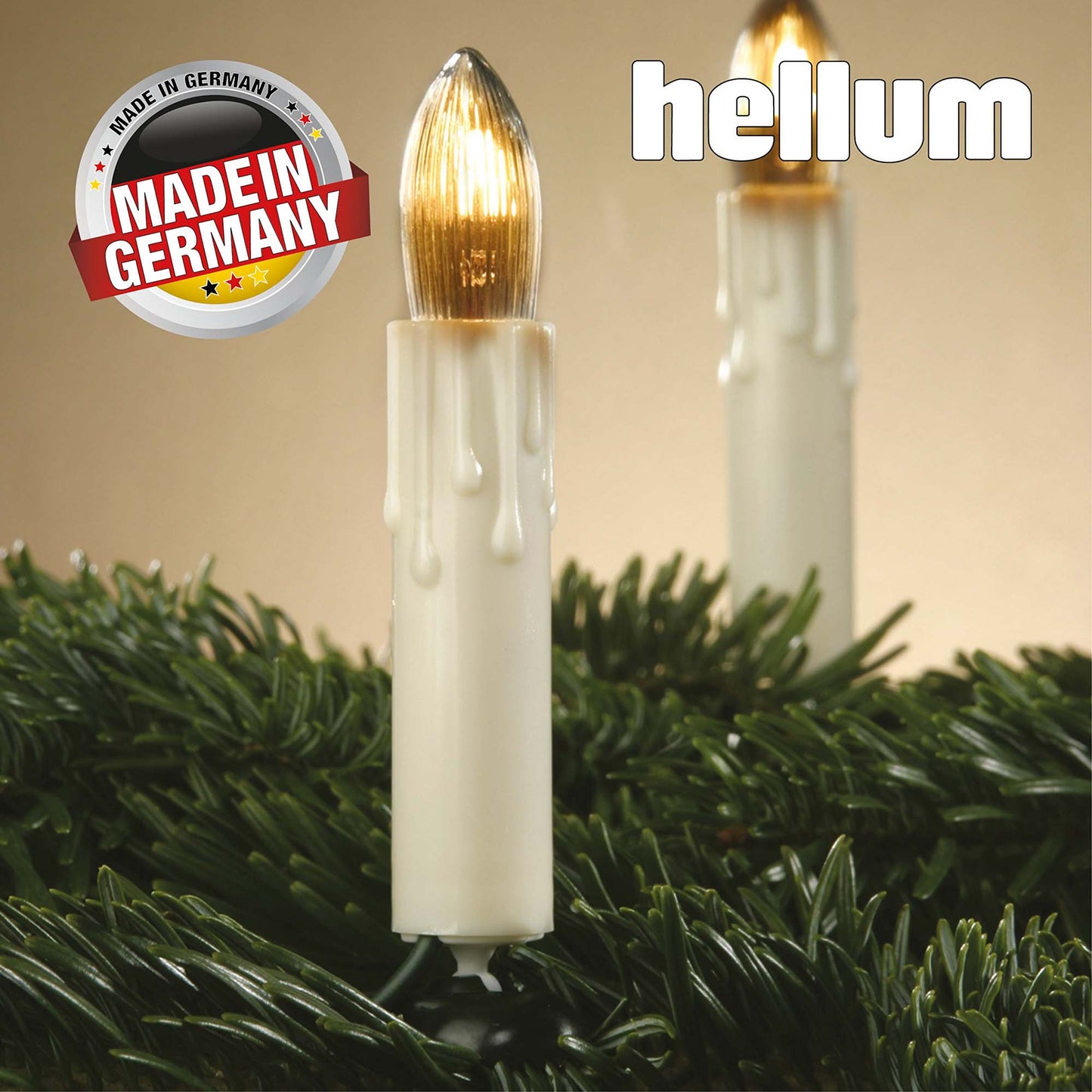 30-tlg. Riffelkerzenkette, warm-weiß, für innen, teilb. Stecker, Wachstropfen