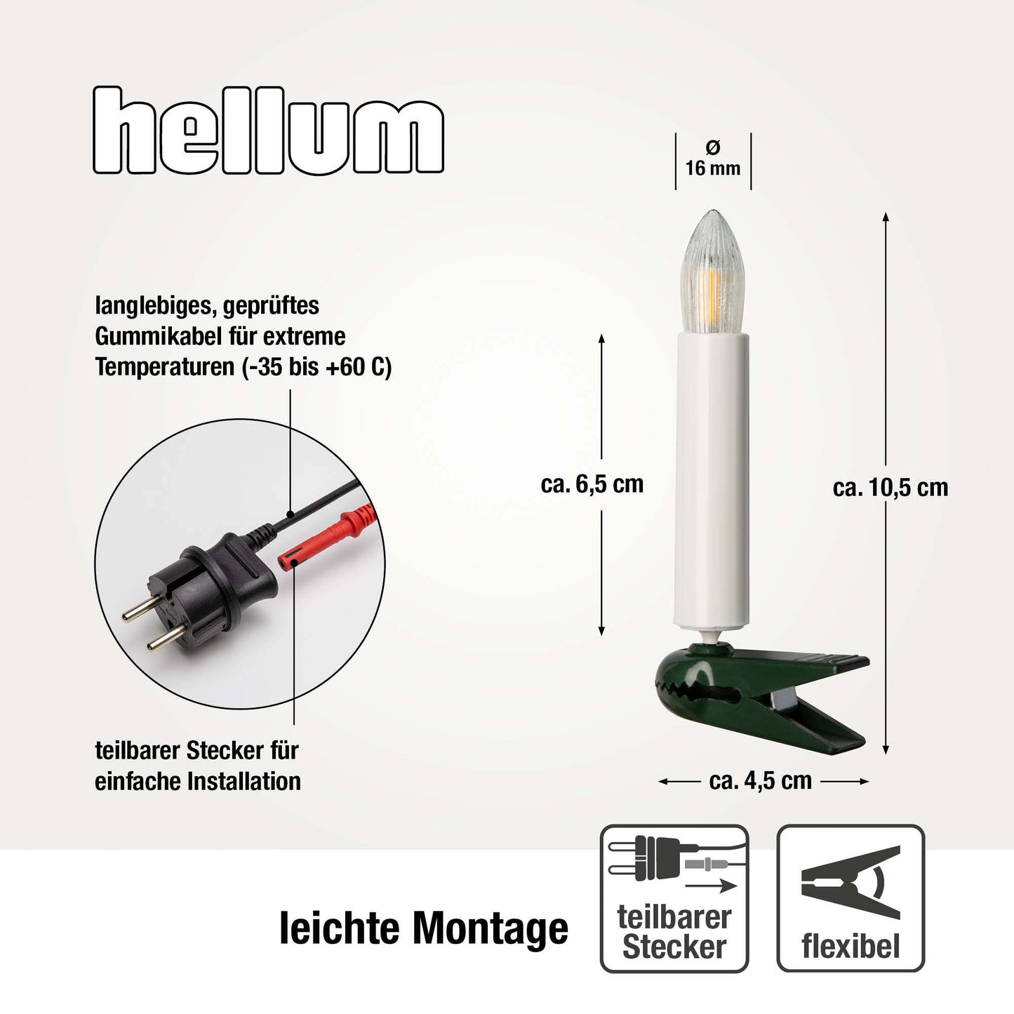 Lichterkette Weihnachtsbaum LED Filament, innen 20 teilig, Made in Germany, Riffelkerzen, Schaft weiß