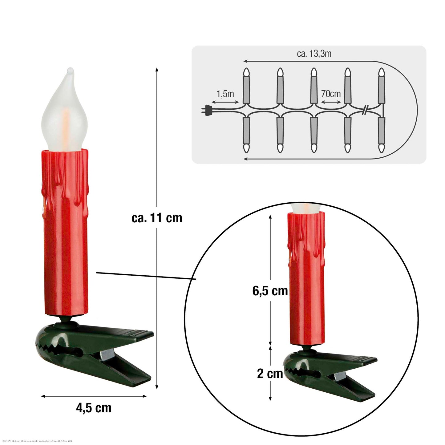 LED-Flammenkerzenkette mit Flammeneffekt, Made in Germany perlrot mit Wachstropfen, für innen,20 LEDs warm-weiß und matt, teilbarer Stecker 815078