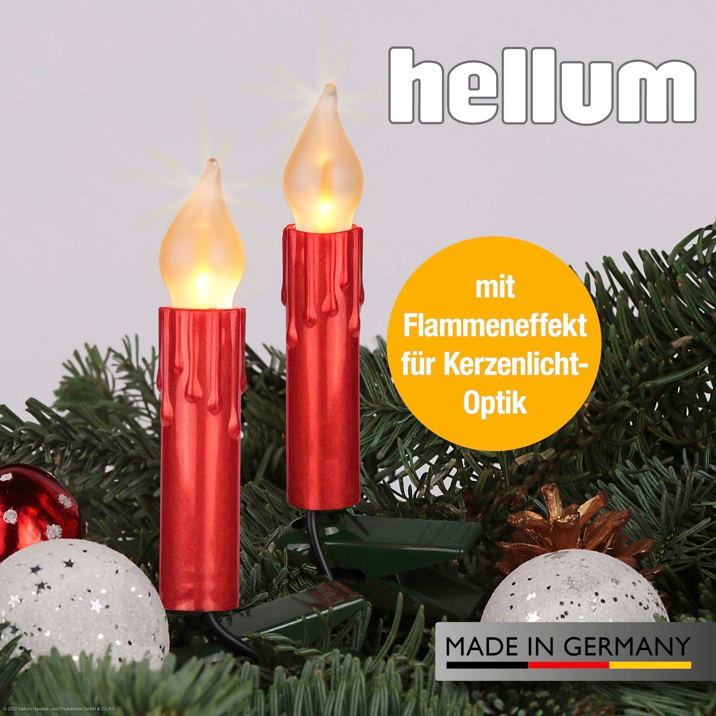LED-Flammenkerzenkette mit Flammeneffekt, Made in Germany perlrot mit Wachstropfen, für innen,20 LEDs warm-weiß und matt, teilbarer Stecker 815078