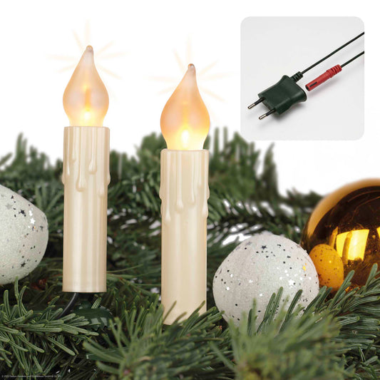 30-tlg. LED-Flammenkerzenkette mit Flammeneffekt, Made in Germany perlelfenbein mit Wachstropfen, für innen, warmweiß und matt, teilbarer Stecker 815092