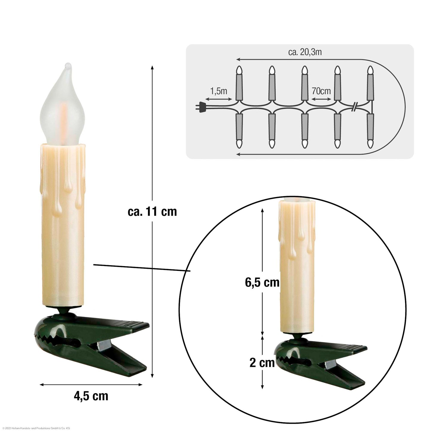 30-tlg. LED-Flammenkerzenkette mit Flammeneffekt, Made in Germany perlelfenbein mit Wachstropfen, für innen, warmweiß und matt, teilbarer Stecker 815092
