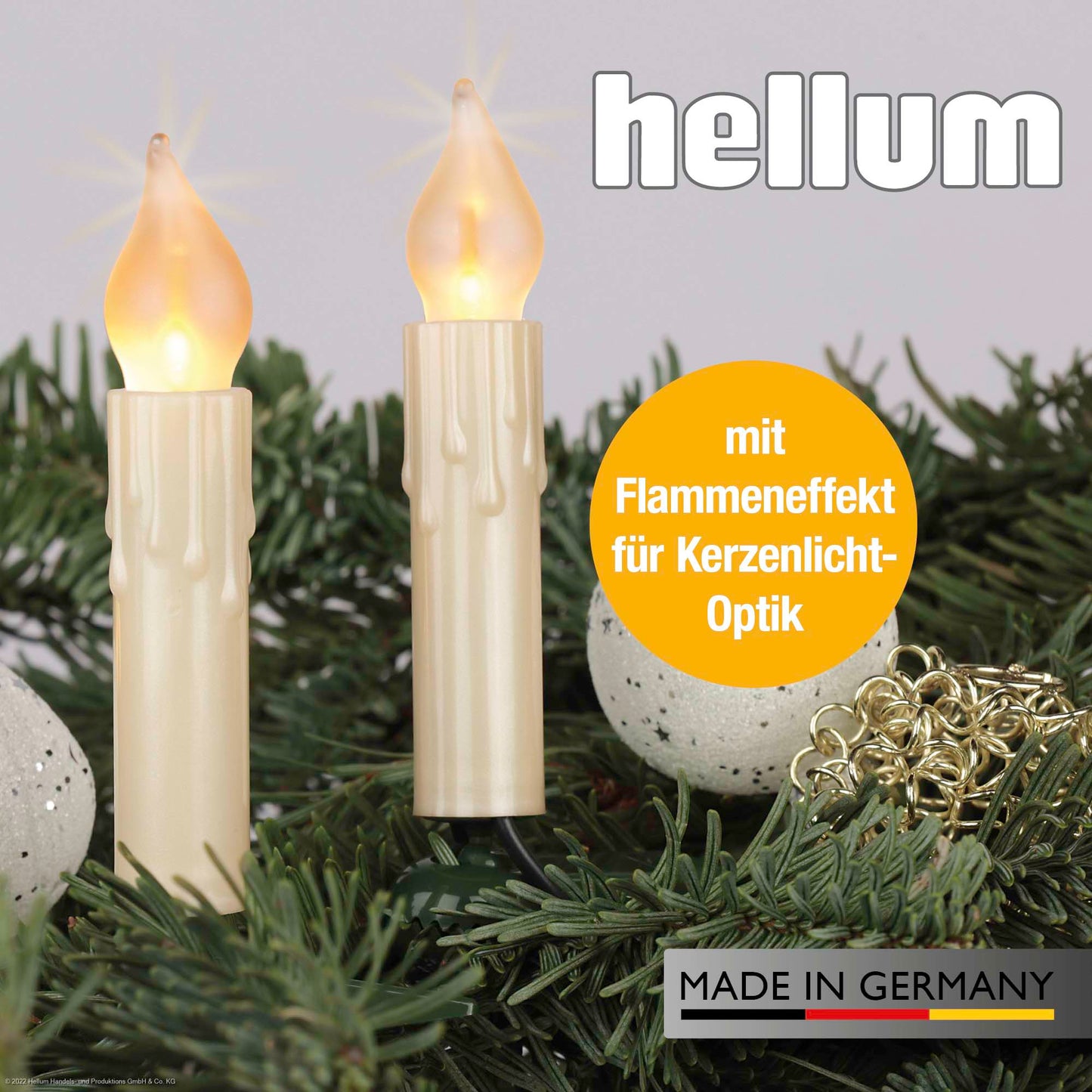 30-tlg. LED-Flammenkerzenkette mit Flammeneffekt, Made in Germany perlelfenbein mit Wachstropfen, für innen, warmweiß und matt, teilbarer Stecker 815092
