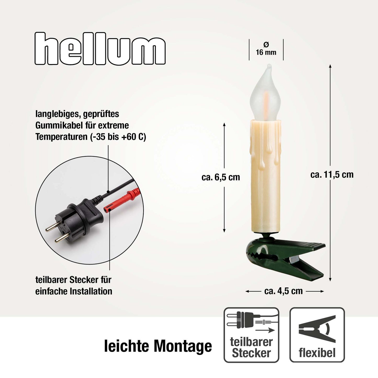 Lichterkette Weihnachtsbaum LED Filament mit Flammeneffekt innen 20 teilig, Made in Germany, Riffelkerzen, mit Wachstropfen, perlelfenbein