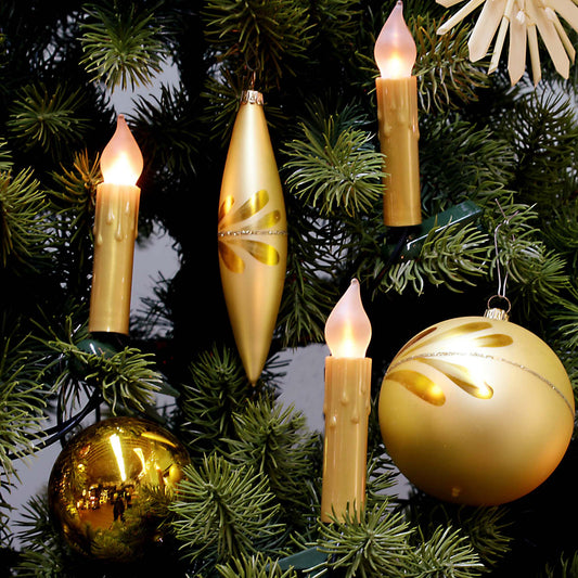 LED-Flammenkerzenkette mit Flammeneffekt, brillantgold mit Wachstropfen, 20 LEDs warm-weiß für innen 815139