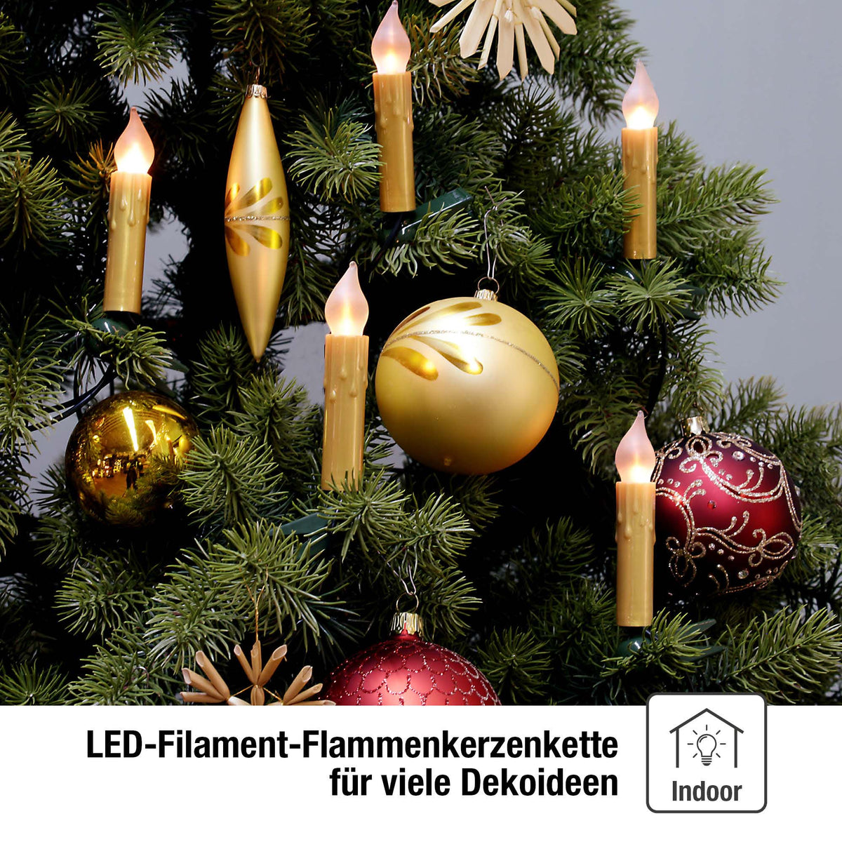 Lichterkette Weihnachtsbaum LED Filament mit Flammeneffekt innen 20 te – Hellum Direkt