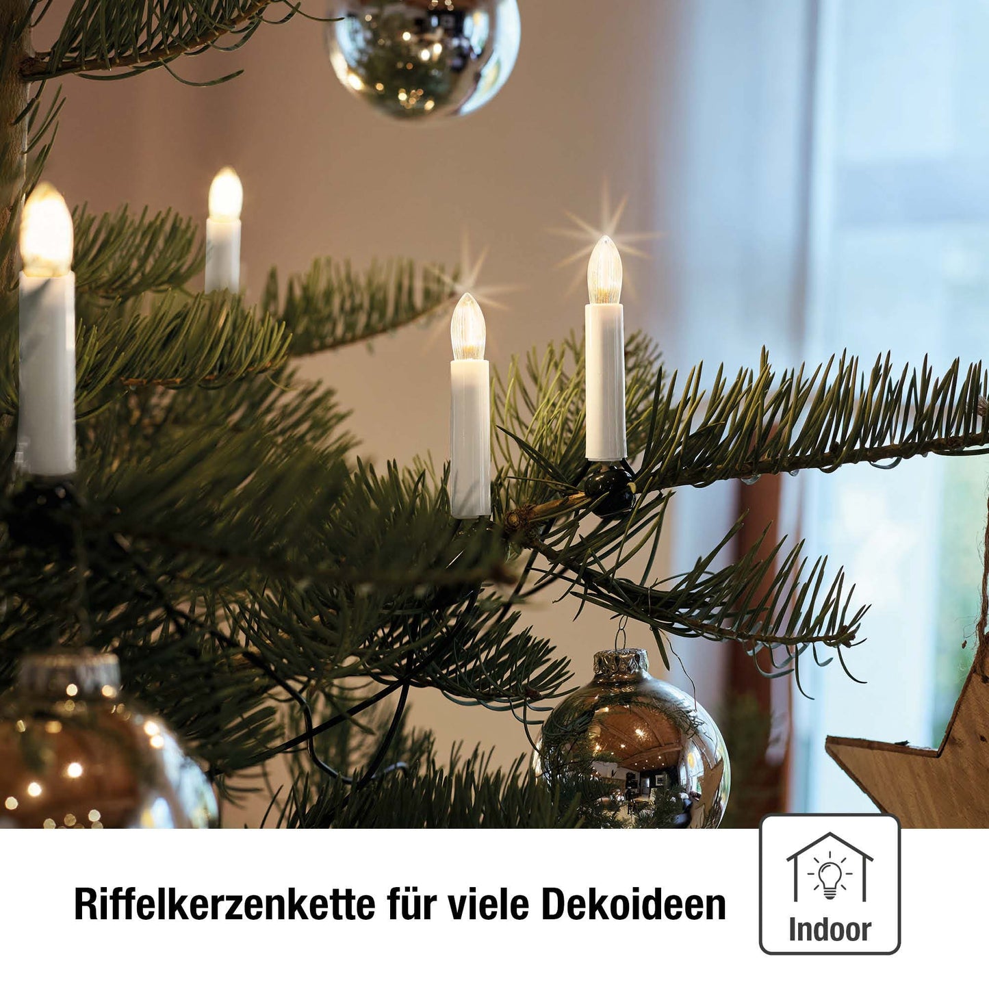 30-tlg. LED-Filament-Riffelkerzenkette, warm-weiß, für innen, teilbarer Stecker