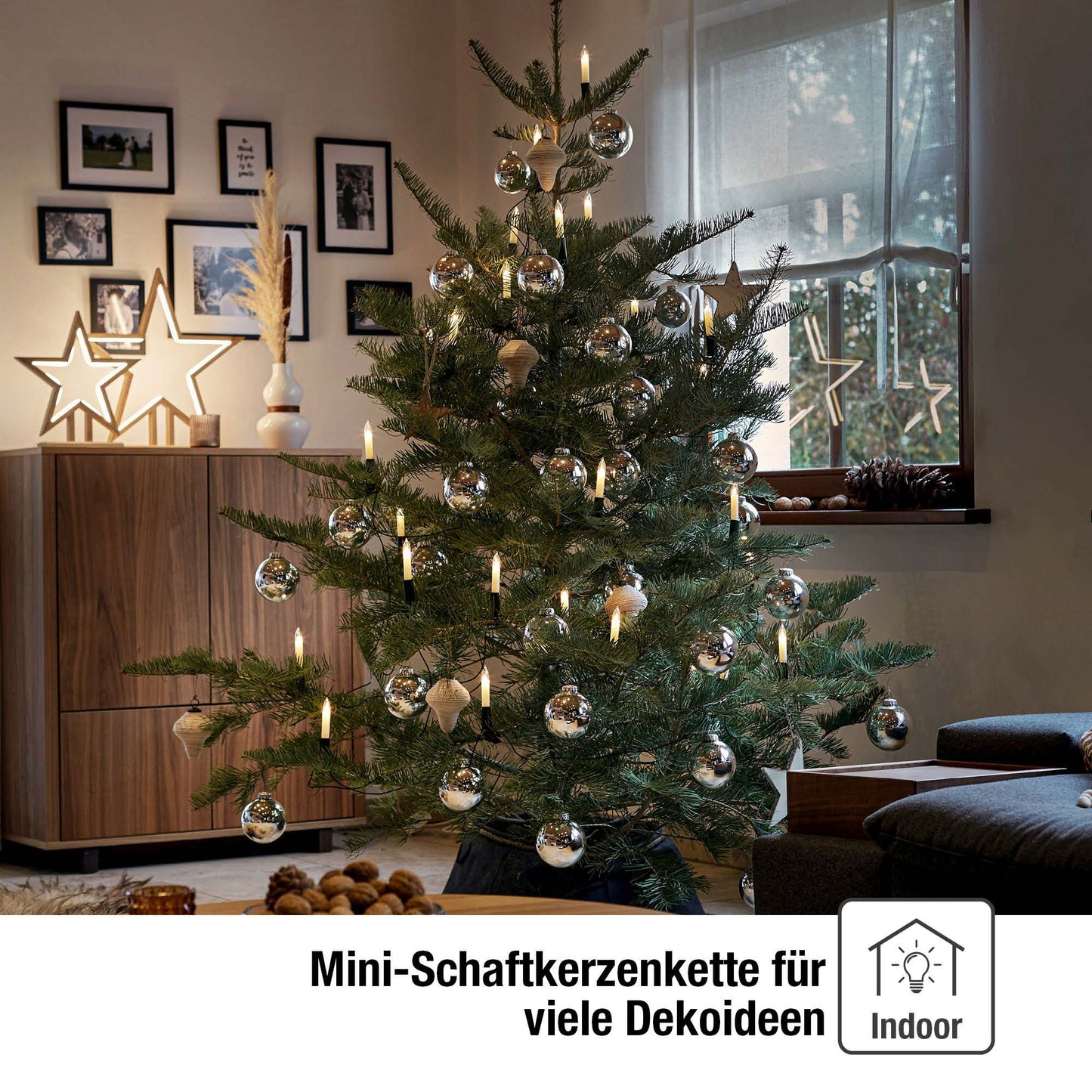 Lichterkette Weihnachtsbaum innen 15 teilig, Made in Germany, Kleinschaftkerzen, Glühfaden