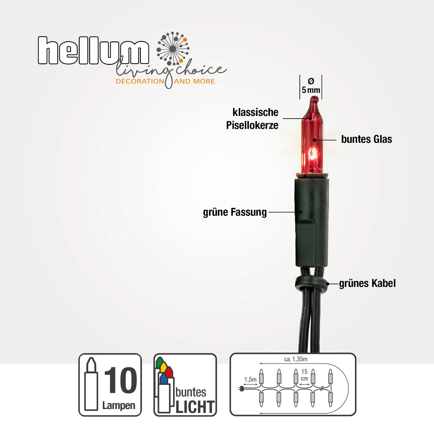 10-tlg. Minikette, grün/bunt, Euro-Stecker, für innen