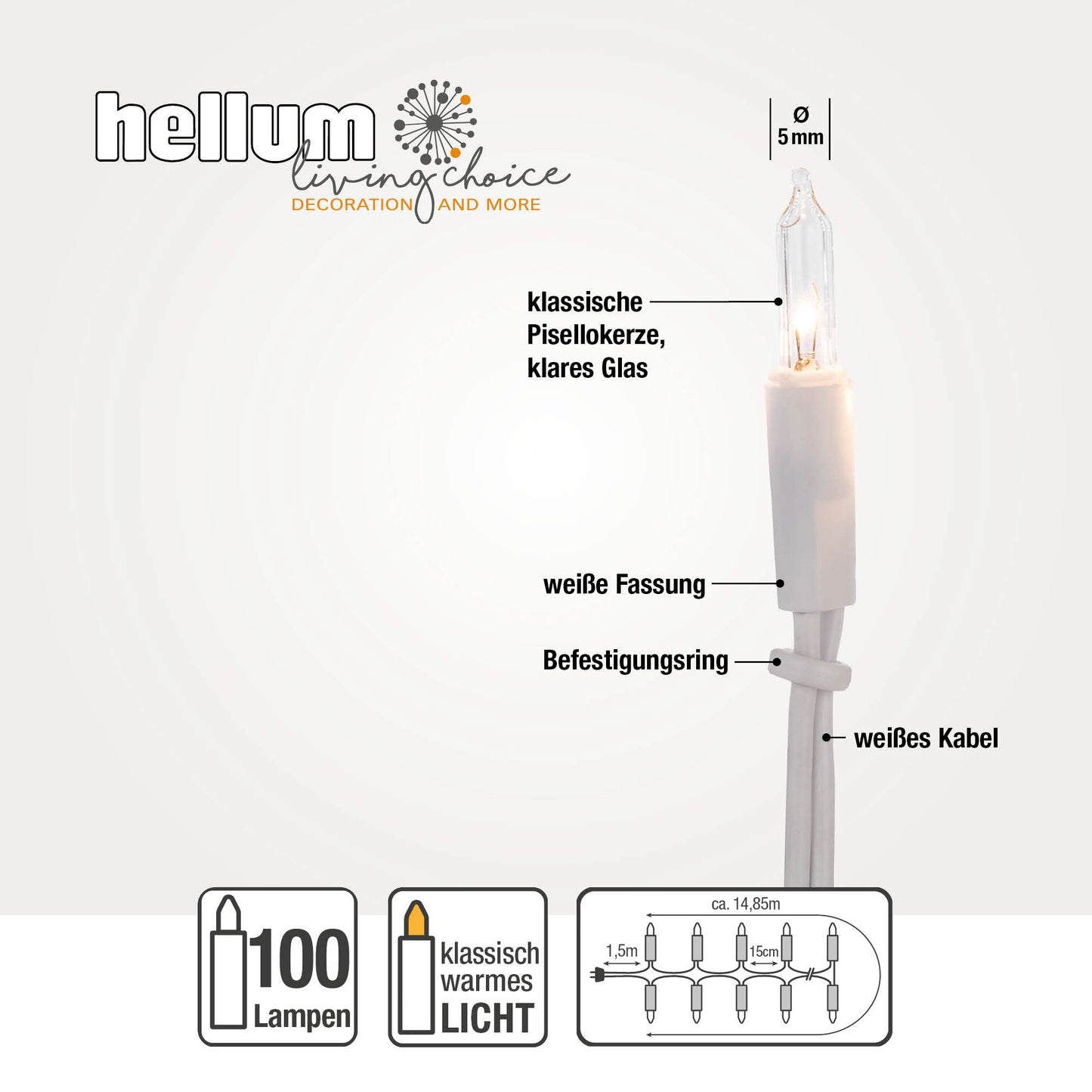 100-tlg. Minikette, weiß/klar, Euro-Stecker, für innen