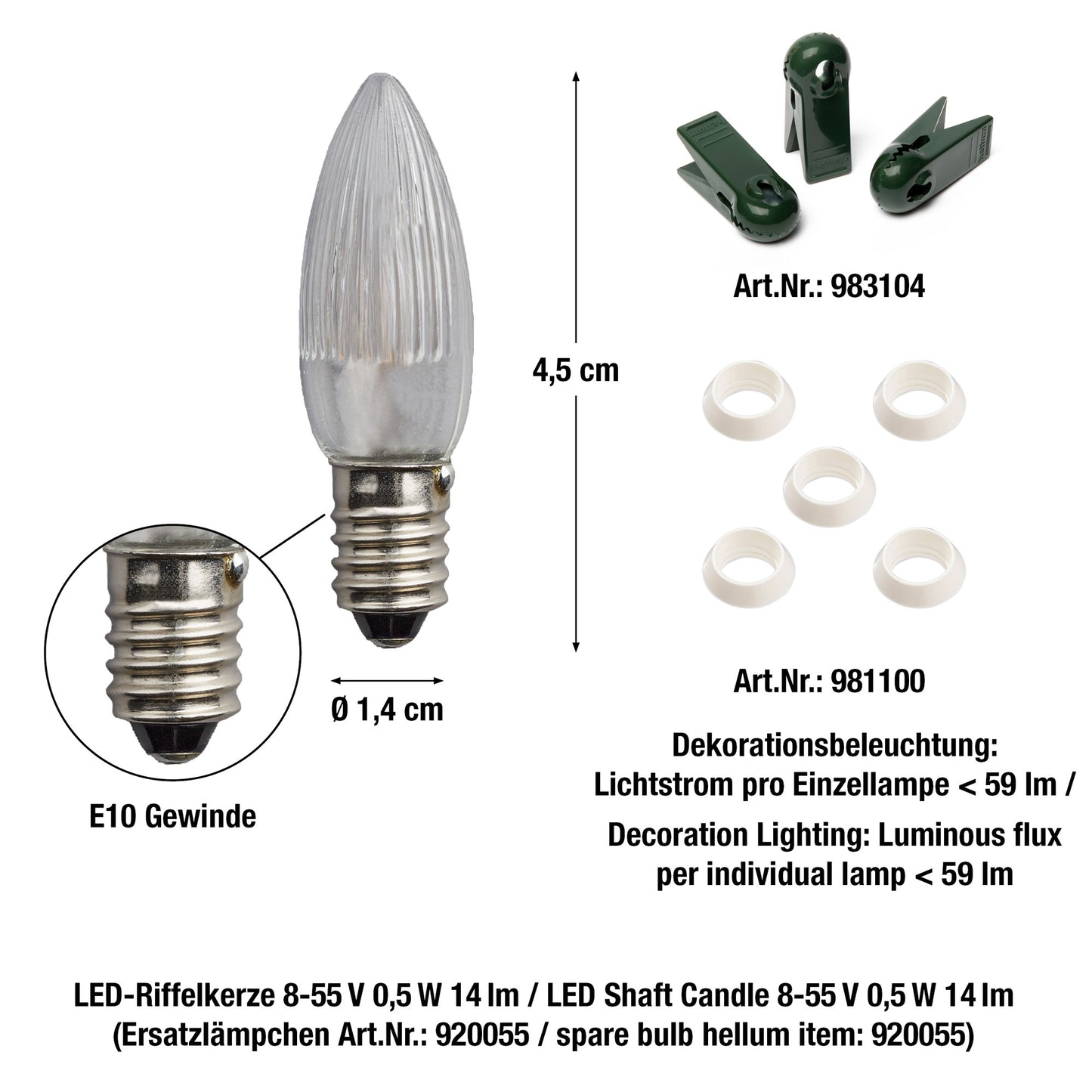 20-tlg. LED-Riffelkerzenkette, warm-weiß, für außen, teilb. Stecker