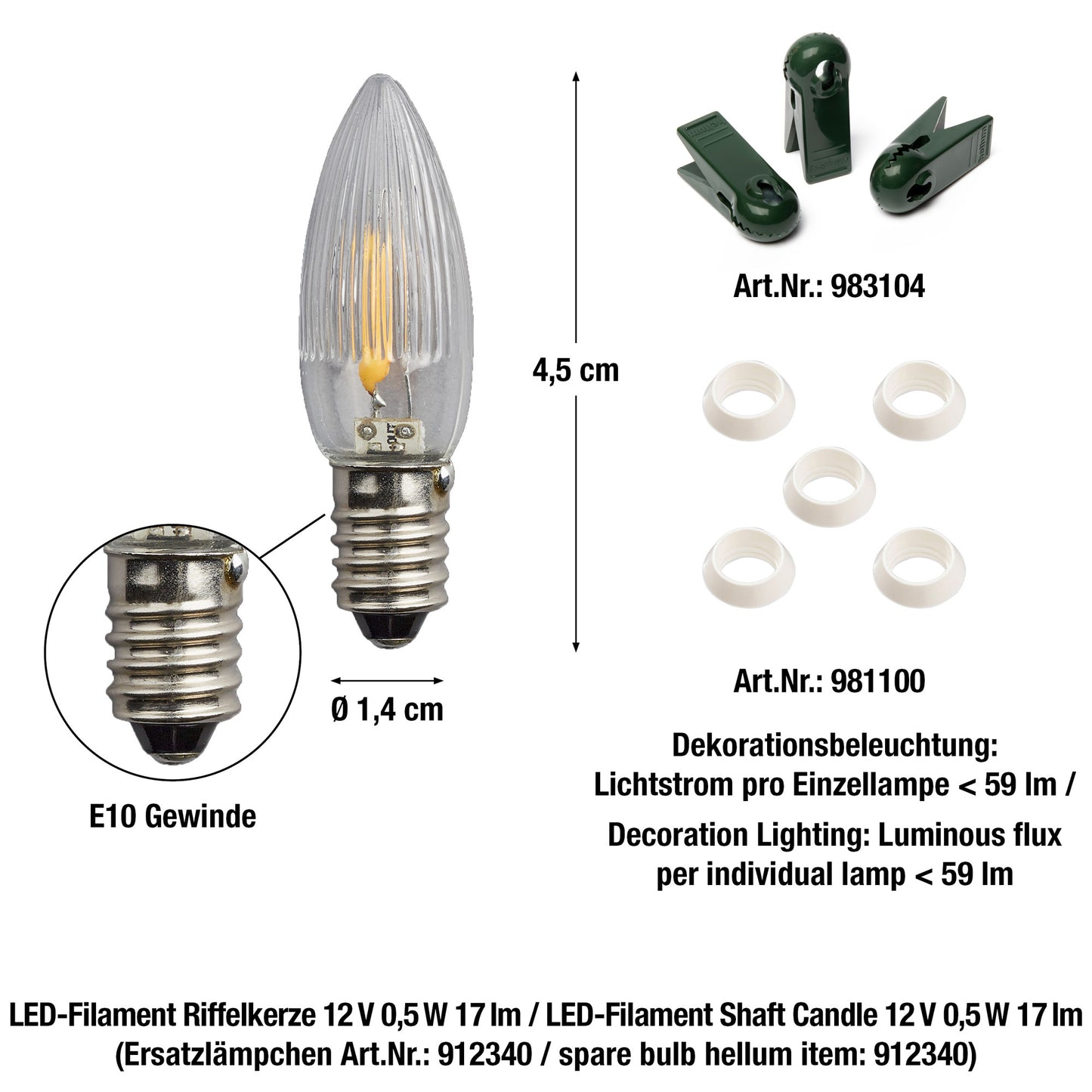 LED-Filament Riffelkerzenkette außen, 20 LEDs ww, für außen