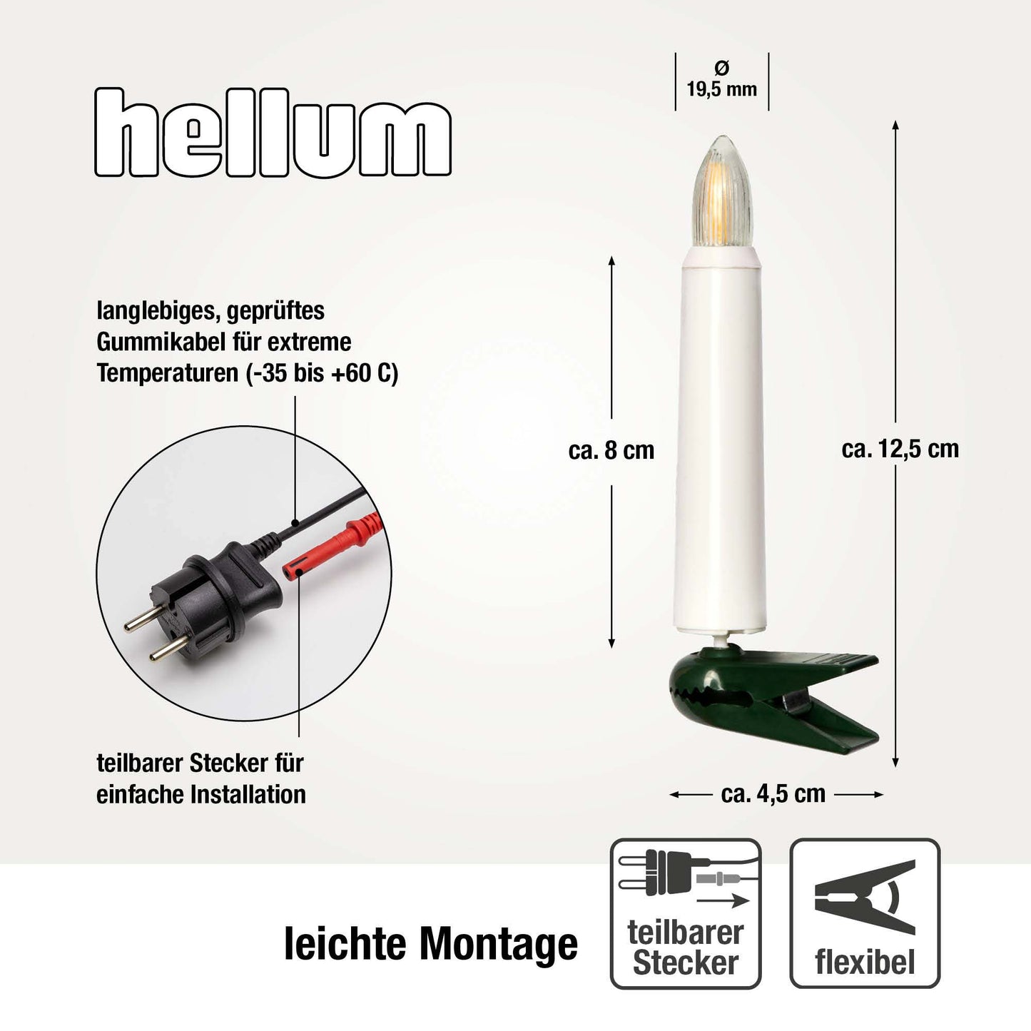 Lichterkette Weihnachtsbaum LED Filament, außen 20 teilig, Made in Germany, Riffelkerzen, inkl. 2 Ersatzkerzen