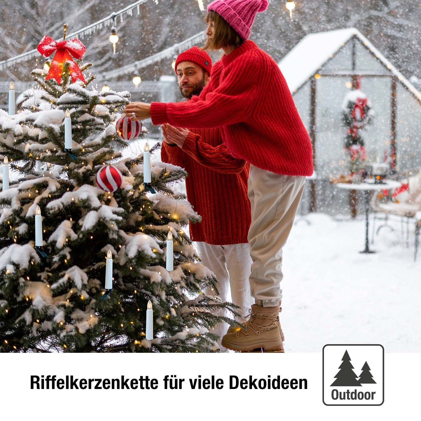 Lichterkette Weihnachtsbaum LED Filament, außen 20 teilig, Made in Germany, Riffelkerzen, inkl. 2 Ersatzkerzen