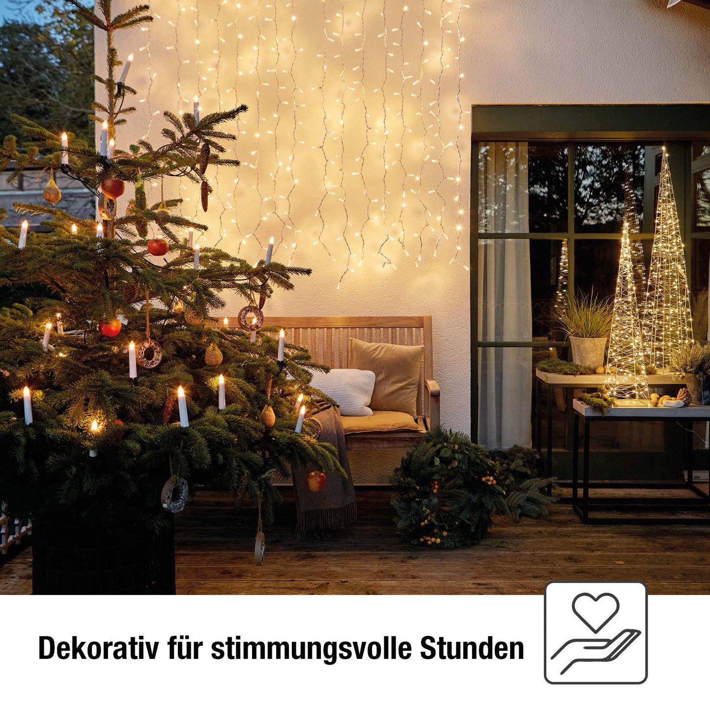 Lichterkette Weihnachtsbaum LED Filament, außen 20 teilig, Made in Germany, Riffelkerzen, inkl. 2 Ersatzkerzen