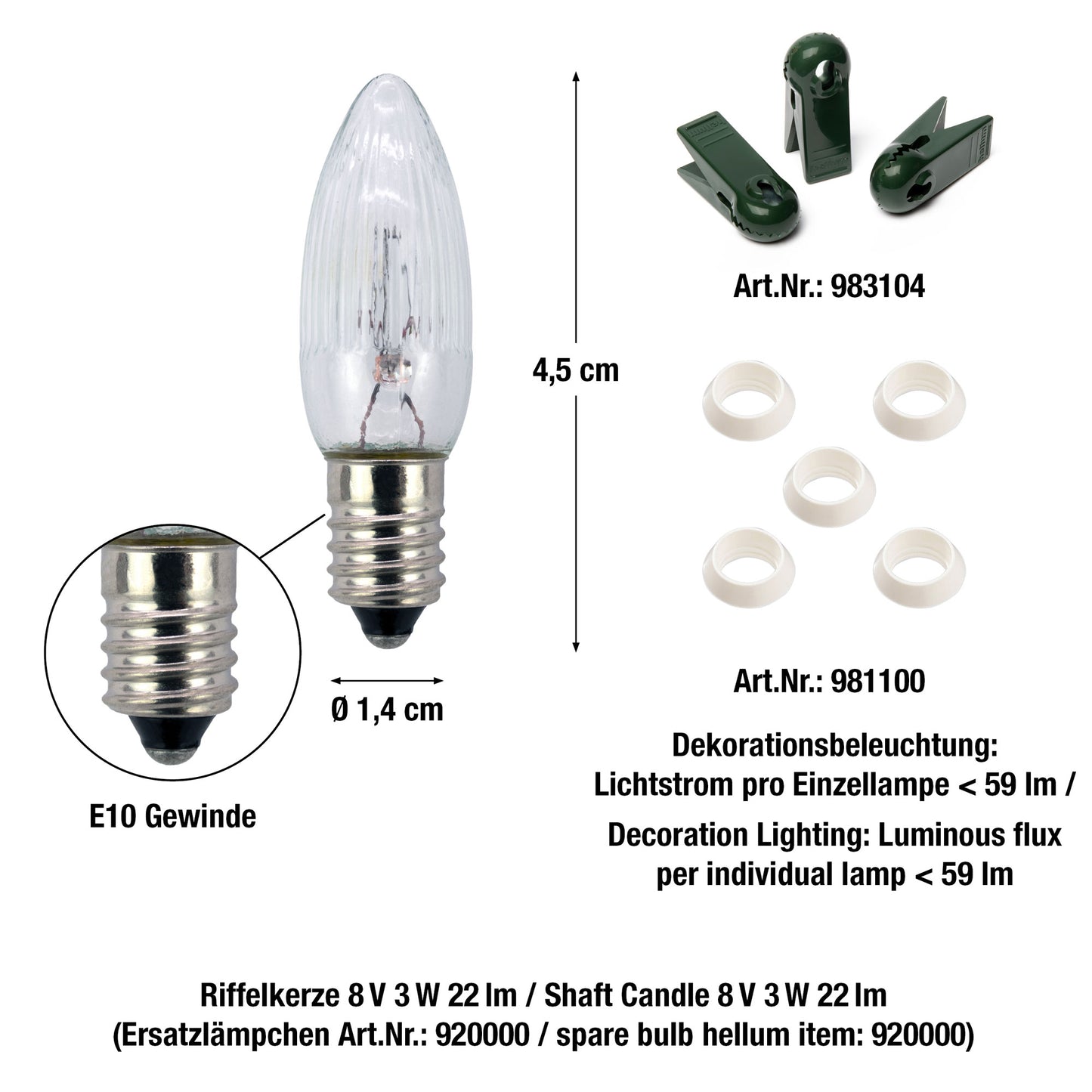 30-tlg. Riffelkerzenkette, klare Lampen, für außen, teilb. Stecker