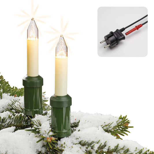 15-tlg. Schaftkerzenkette, klare Lampen, für außen, teilb. Stecker_845006 mit 3x Ersatzkerzen