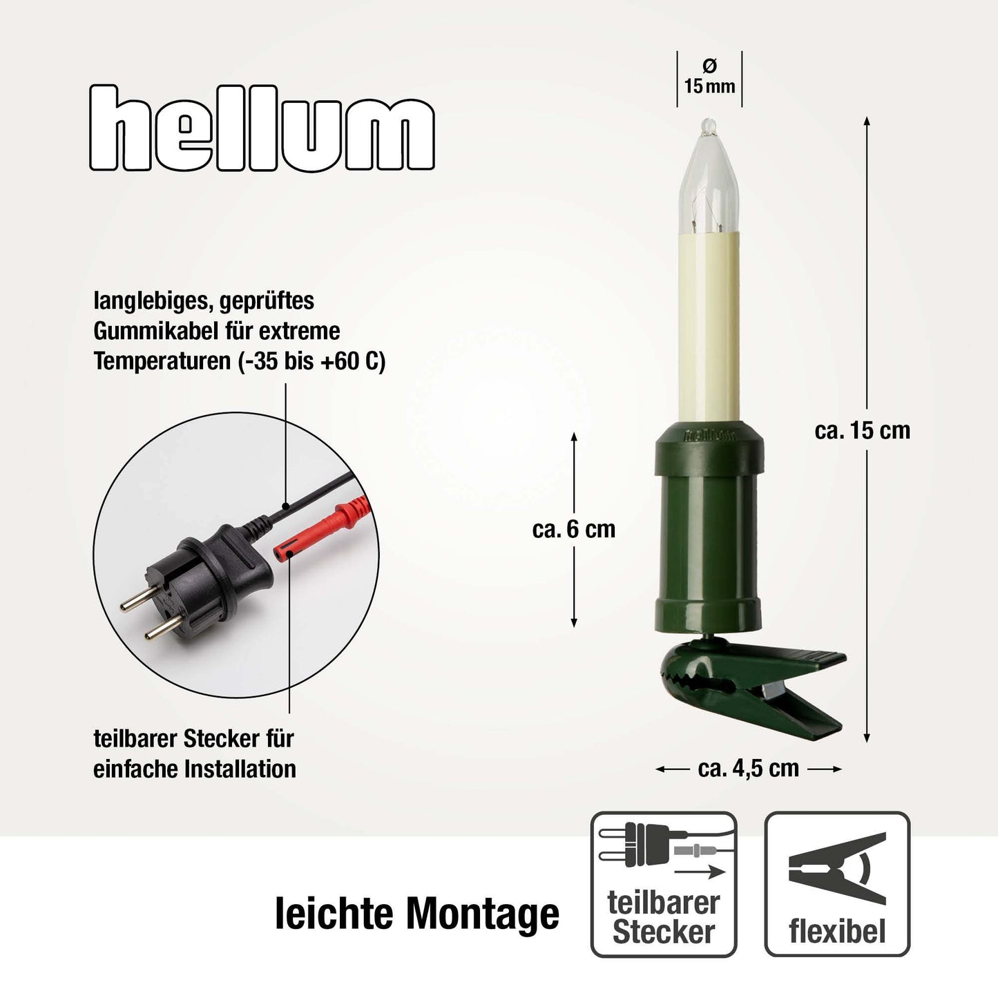 Hellum Schaftkerzenkette, Made in Germany, 20 Kerzen, für außen, inkl. 3 Ersatzkerzen, kein LED 430011