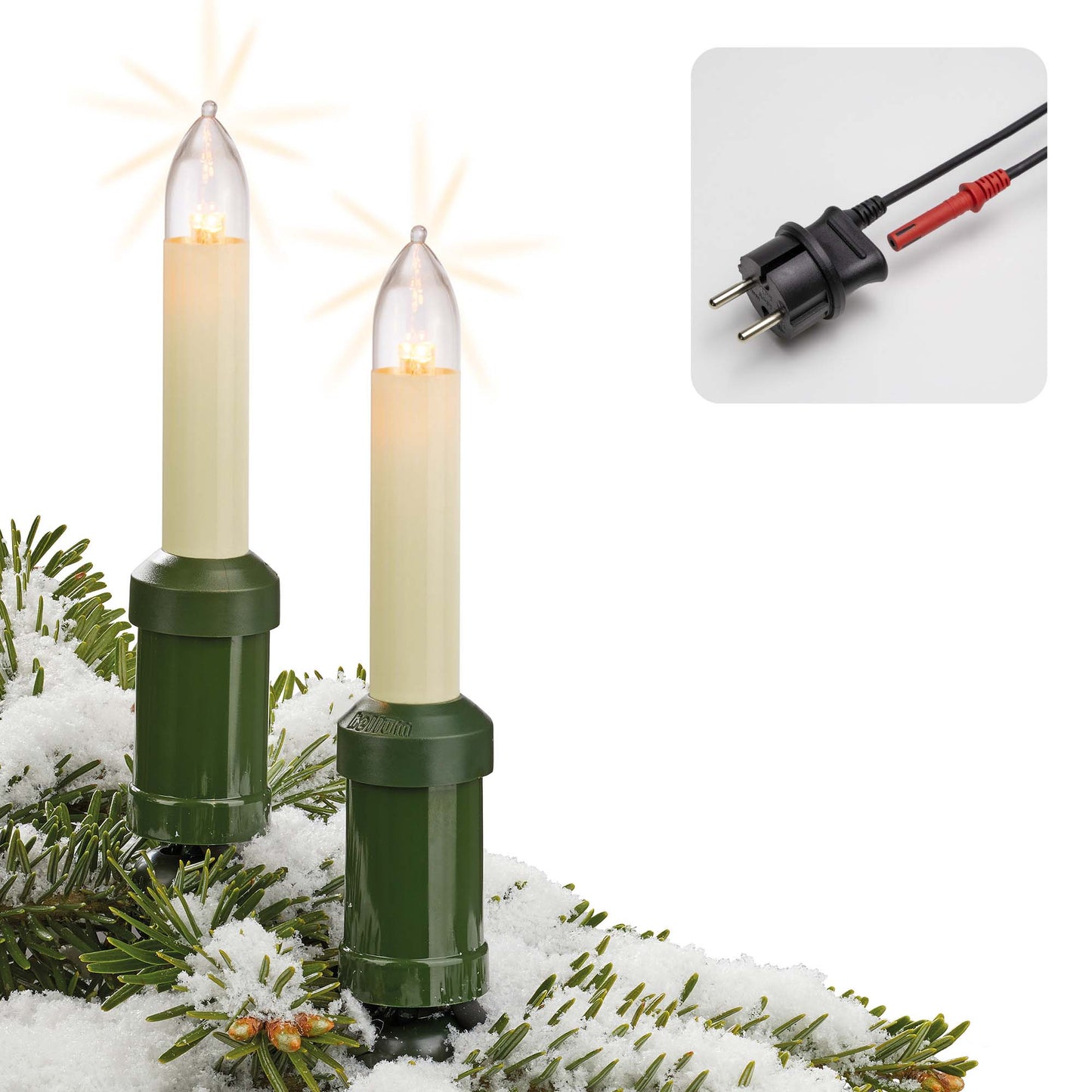 20-tlg. LED-Schaftkerzenkette, warm-weiß, für außen, teilb. Stecker