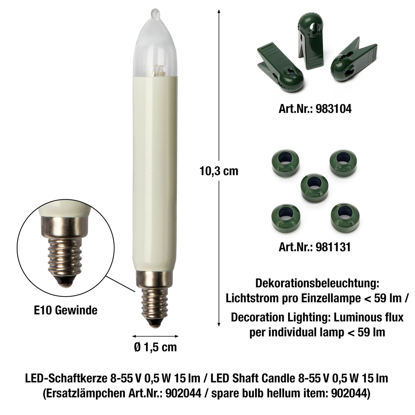 20-tlg. LED-Schaftkerzenkette, warm-weiß, für außen, teilb. Stecker