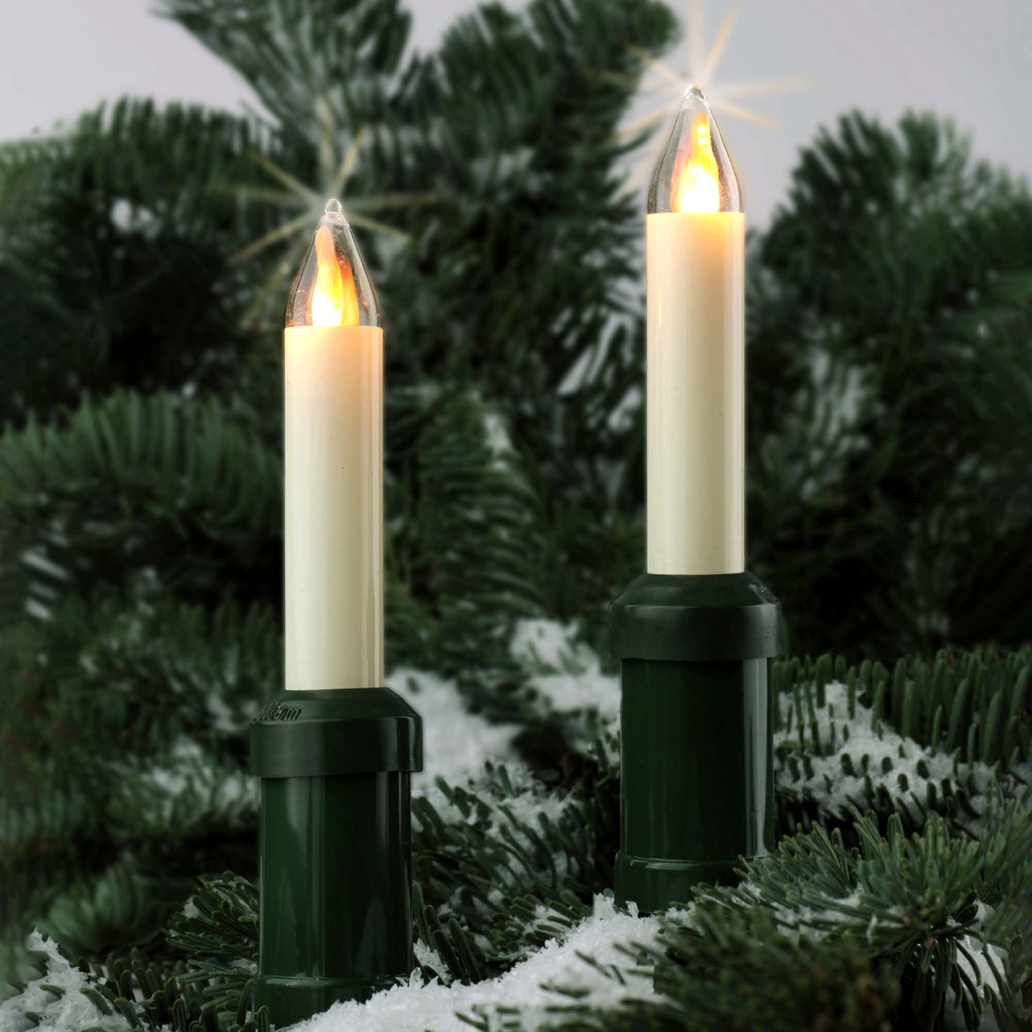 Lichterkette Weihnachtsbaum LED Filament mit Flammeneffekt, außen 20 teilig, Made in Germany, Schaftkerzen