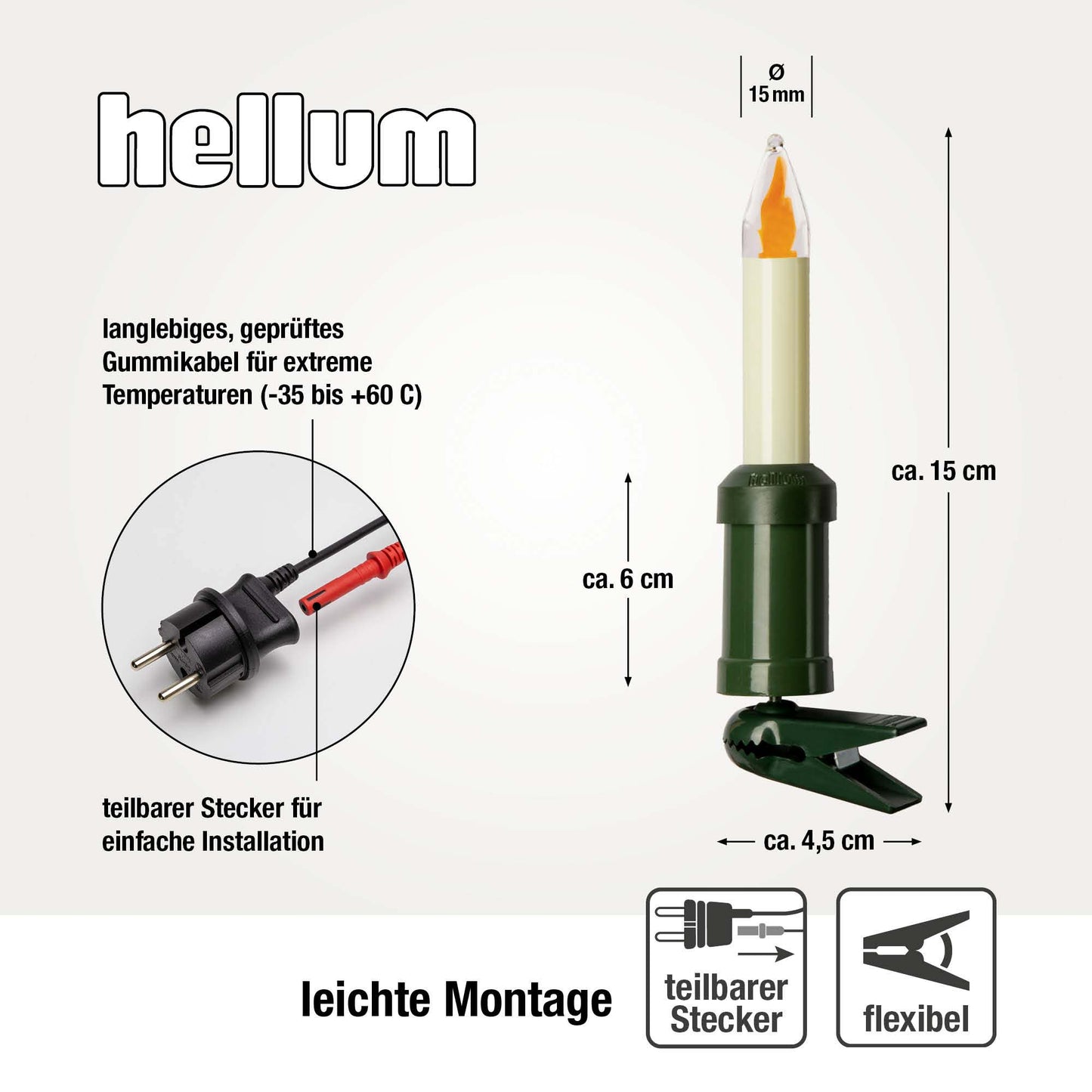 Lichterkette Weihnachtsbaum LED Filament mit Flammeneffekt, außen 20 teilig, Made in Germany, Schaftkerzen