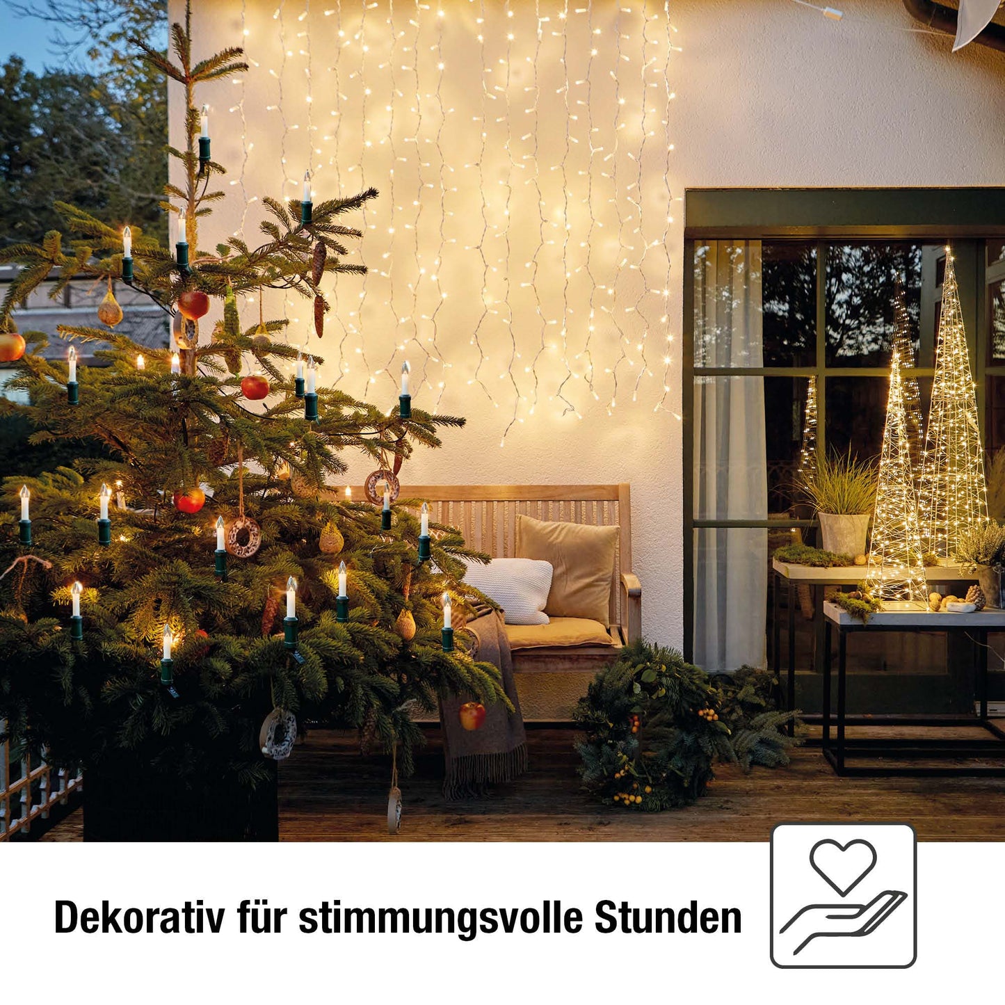 Lichterkette Weihnachtsbaum außen 30 teilig, Made in Germany, Schaftkerzen, Glühfaden