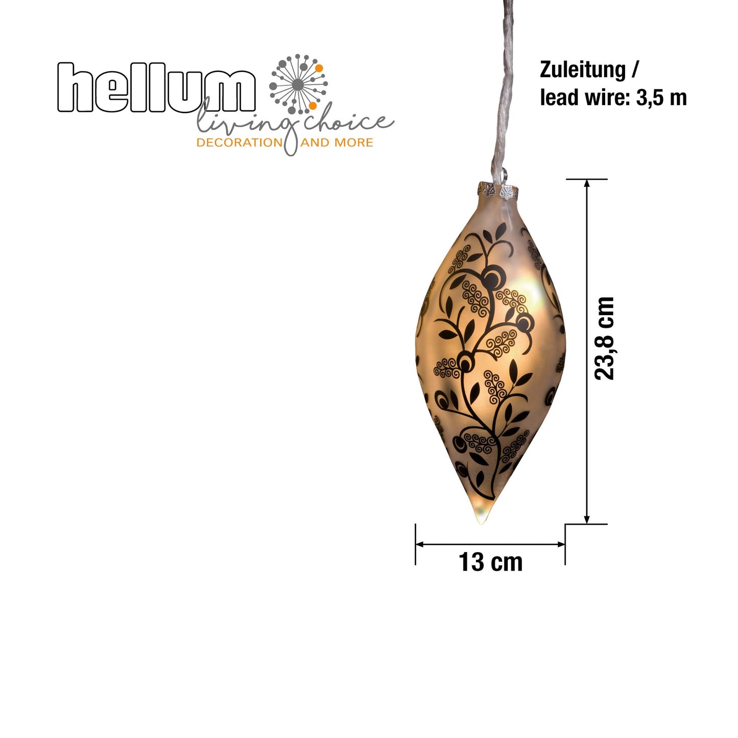Hellum LED Glaskugeln in Tropfenform, 16 LEDs, ø13 x 23,8cm, matt mit Blumenmuster 2er Set,878035