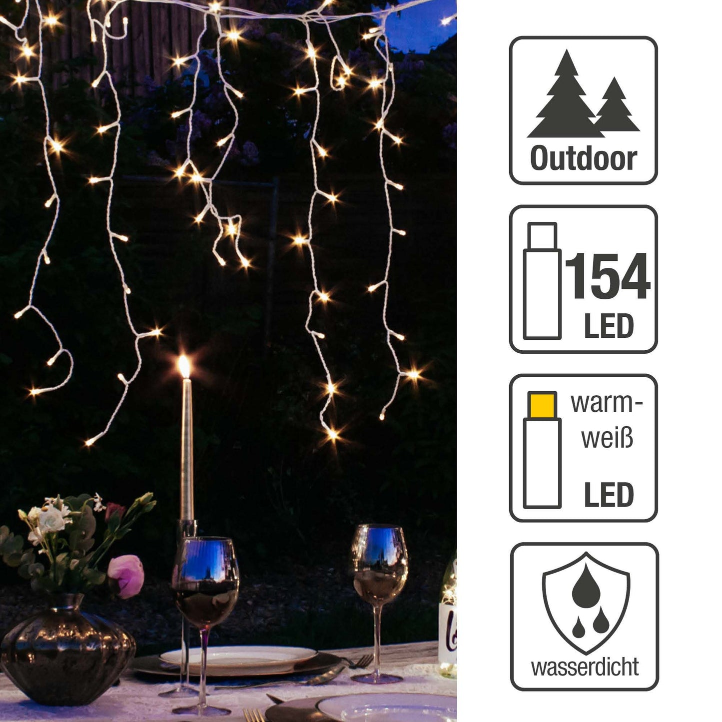 Eislichtvorhang für Straßenbeleuchtung 154 LEDs ww, verlängerbar, ohne Stecker