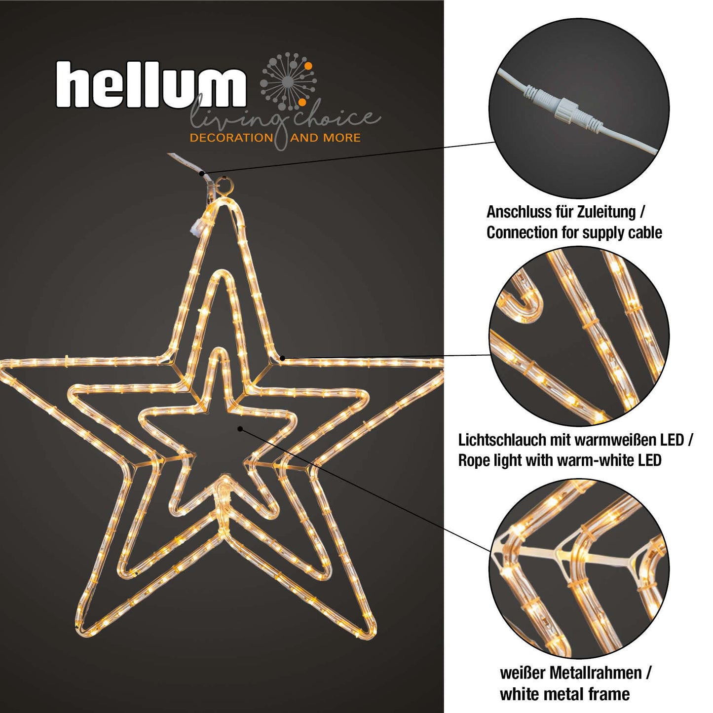 LED-Lichtschlauch "Stern" für Straßenbeleuchtung, 216 LEDs ww, 67 cm Ø, ohne Stecker