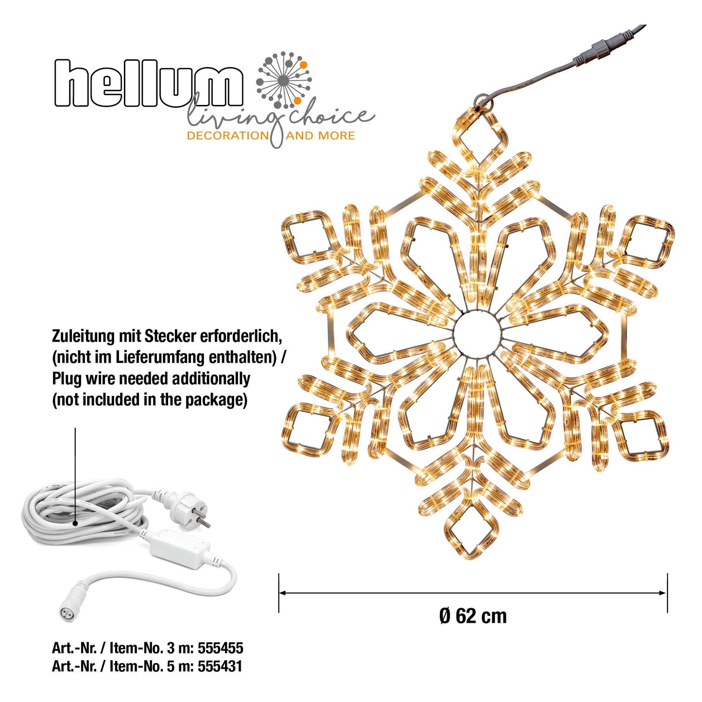 LED-Lichtschlauch "Schneeflocke" für Straßenbeleuchtung 324 LEDs ww 62 cm Ø, ohne Stecker