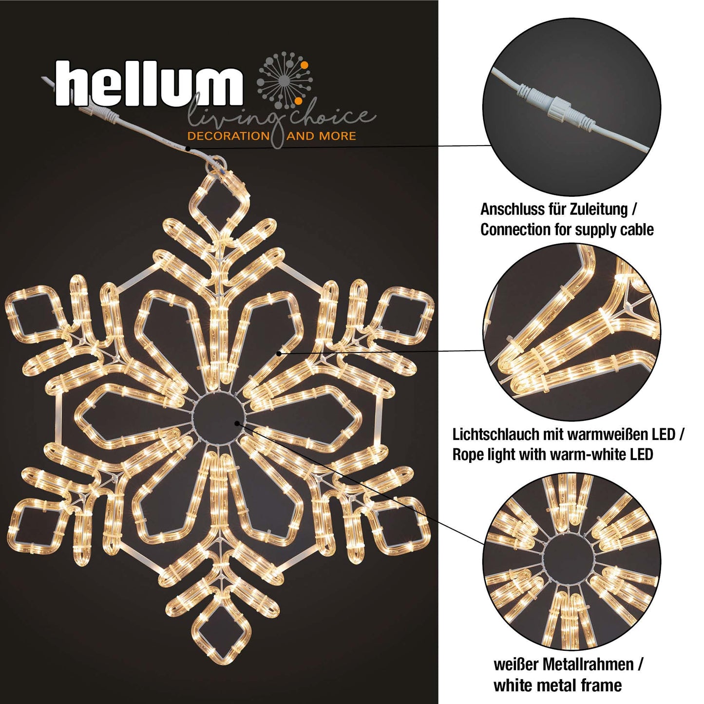 LED-Lichtschlauch "Schneeflocke" für Straßenbeleuchtung 324 LEDs ww 62 cm Ø, ohne Stecker
