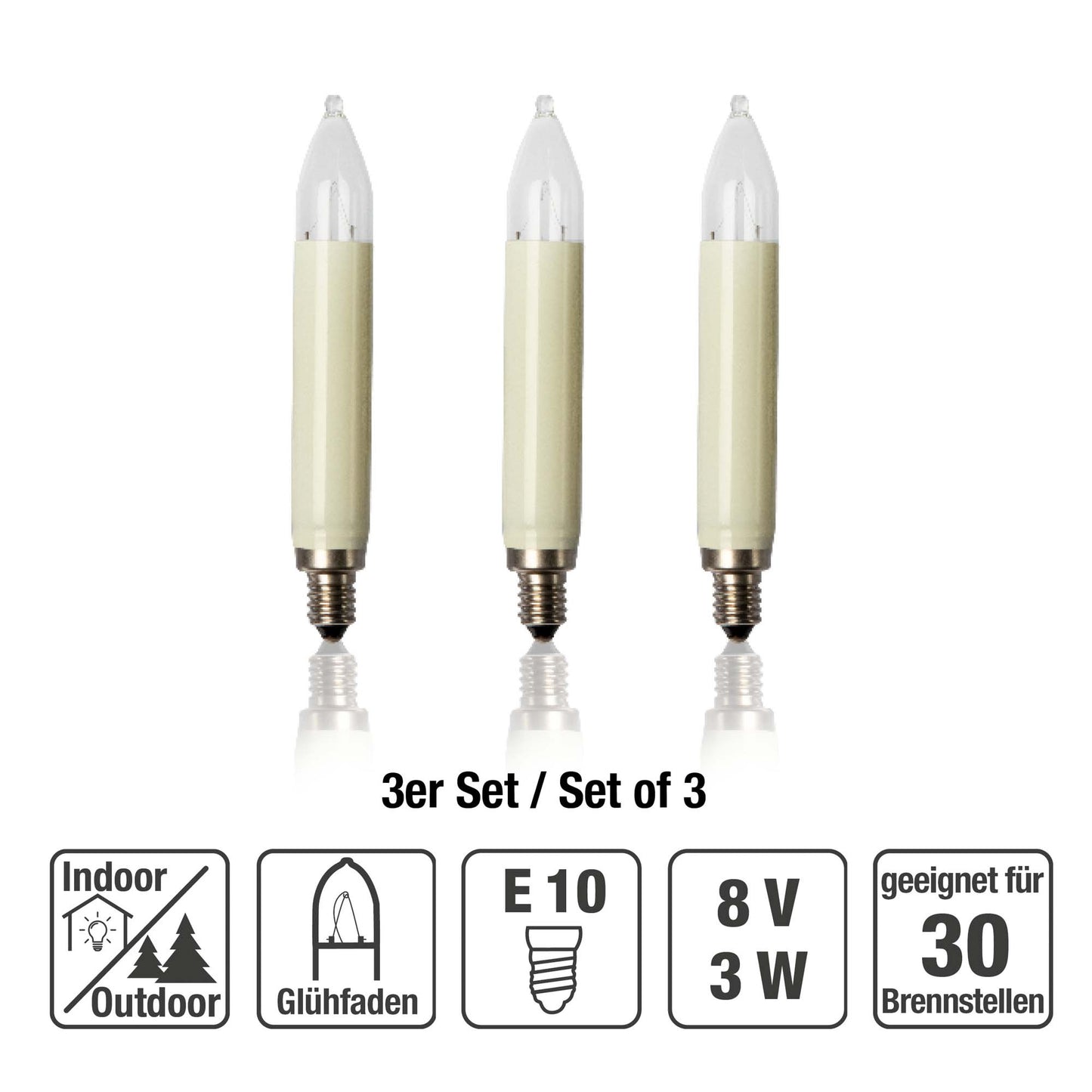 Schaftkerze,    8 V / 3 W, elfenbein, 3er Blister_901047