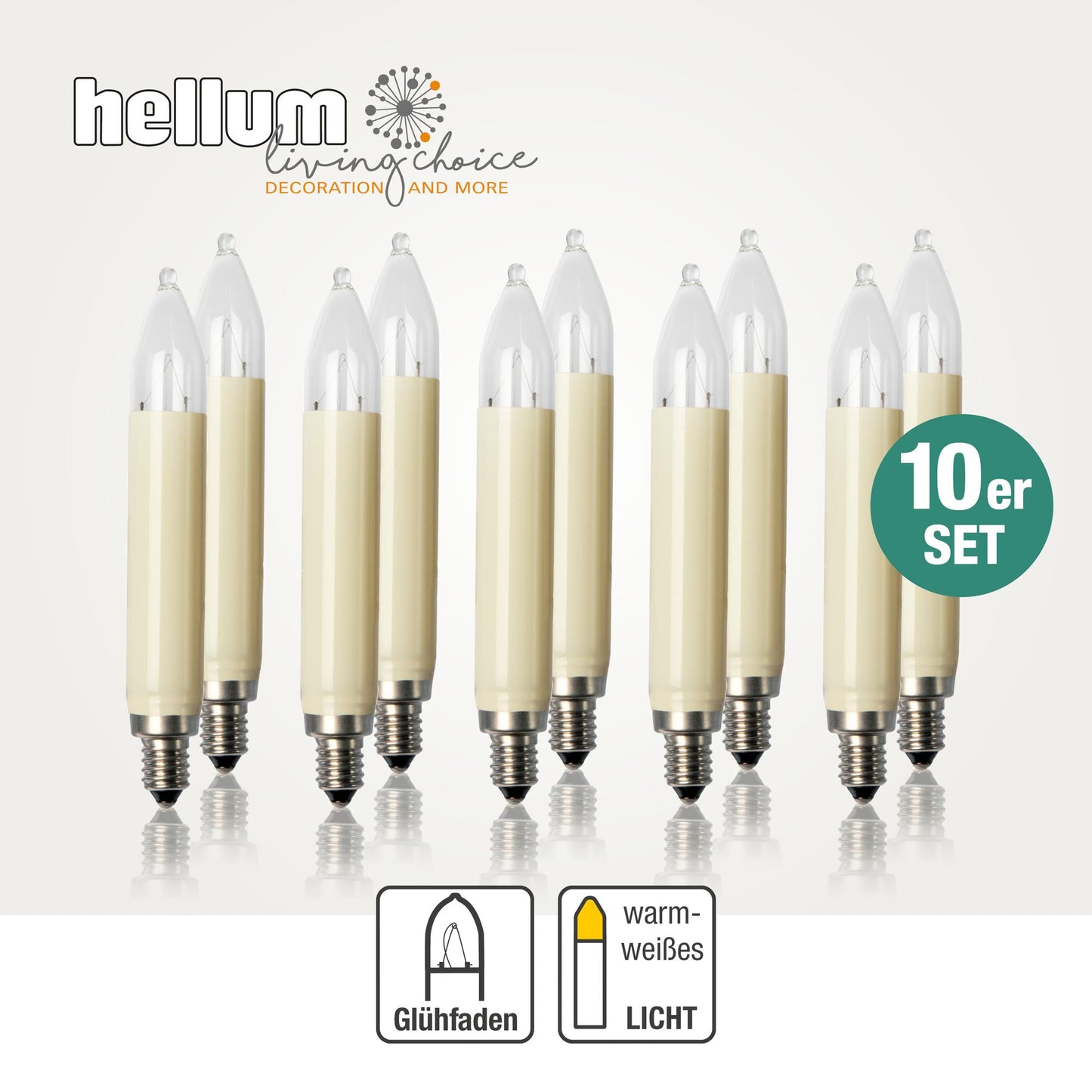 Ersatzkerzen Lichterkette 12V 3W für Lichterketten & Schwibbogen, 10 Stück Schaftkerzen E10 für 20 Brennstellen innen & außen 902013