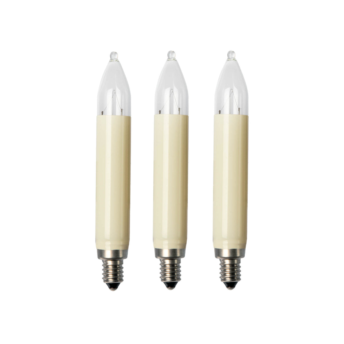 Ersatzkerzen Lichterkette 12V 3W für Lichterketten & Schwibbogen, 3 Stück Schaftkerzen E10 für 20 Brennstellen innen & außen 902037
