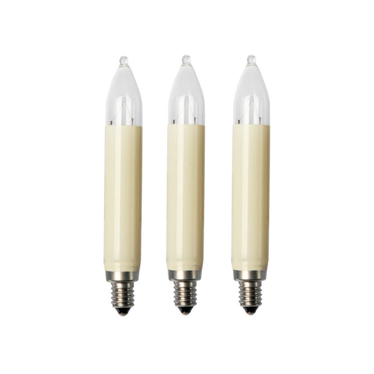 Ersatzkerzen Lichterkette 12V 3W für Lichterketten & Schwibbogen, 3 Stück Schaftkerzen E10 für 20 Brennstellen innen & außen 902037